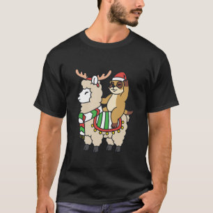 Santa Lama Erdmännchen Reittier Rentier Alpaka Wei T-Shirt