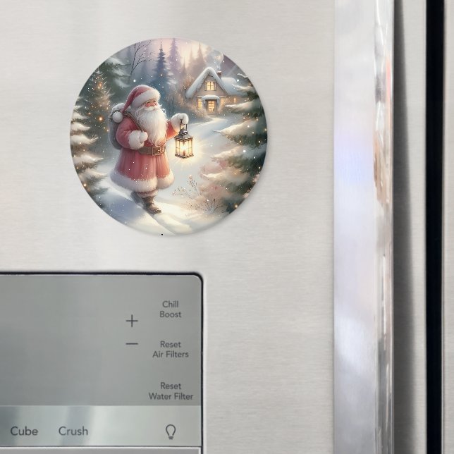 Santa Lantern Walk Winter Hütte Szene Magnet (In Situ (Kühlschrank))