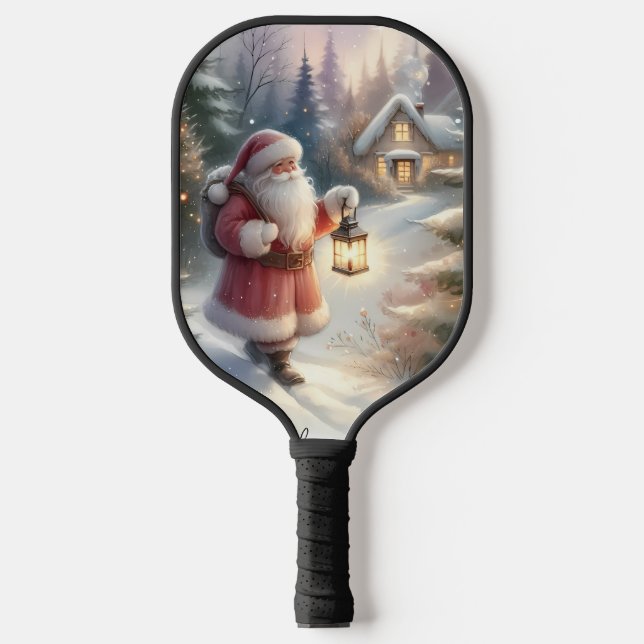 Santa Lantern Walk Winter Hütte Szene Pickleball Schläger (Vorderseite)