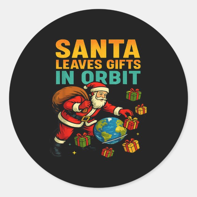 Santa Leaves In Orbit Funny Xmas Space  Runder Aufkleber (Vorderseite)
