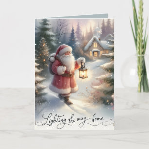 Santa Lichtergang Winter Cottage Szene Karte