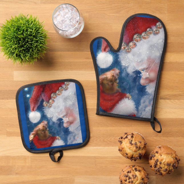 Santa Liebe Tiere Ofenhandschuh & Topflappen-Set (Oben Unten)
