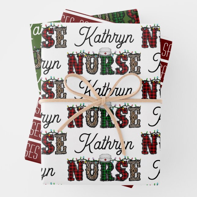 Santa Lieben Krankenpfleger Personalisiert Geschenkpapier Set (Beispiel)