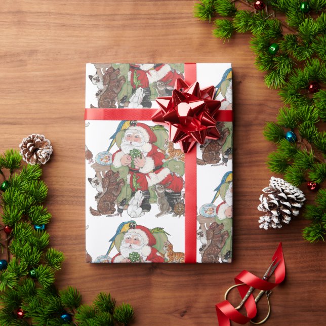 Santa Lieben Unsere Haustiere! Weihnachtsfrau Geschenkpapier (Feiertagsgeschenk)