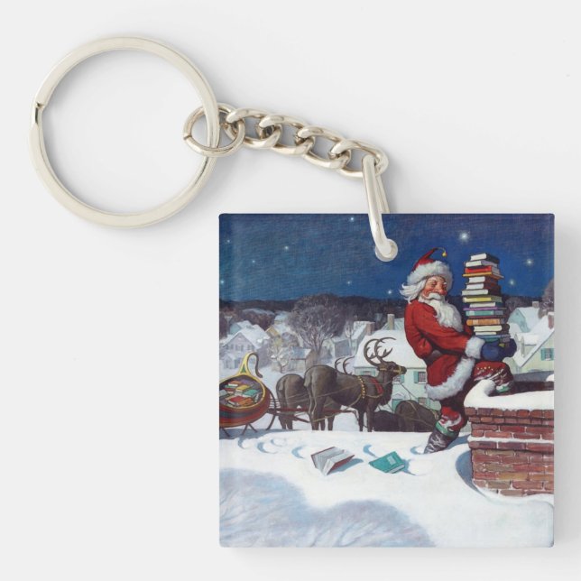 Santa liefert Bücher von N.C. Wyeth Ke Schlüsselanhänger (Vorderseite)