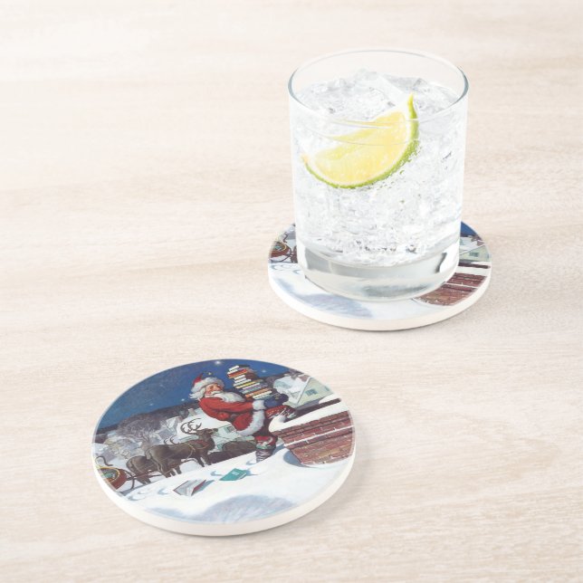 Santa liefert Bücher von Wyeth Getränkeuntersetzer (Seite)