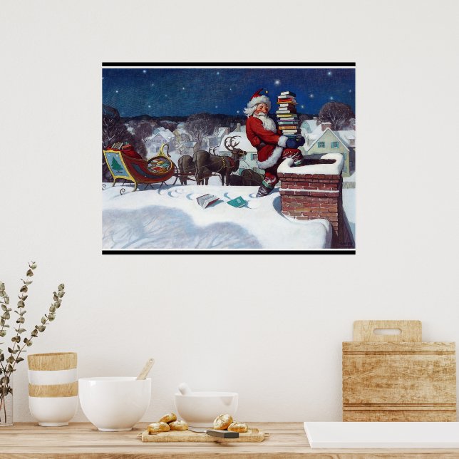 Santa liefert Bücher von Wyeth Poster (Küche)