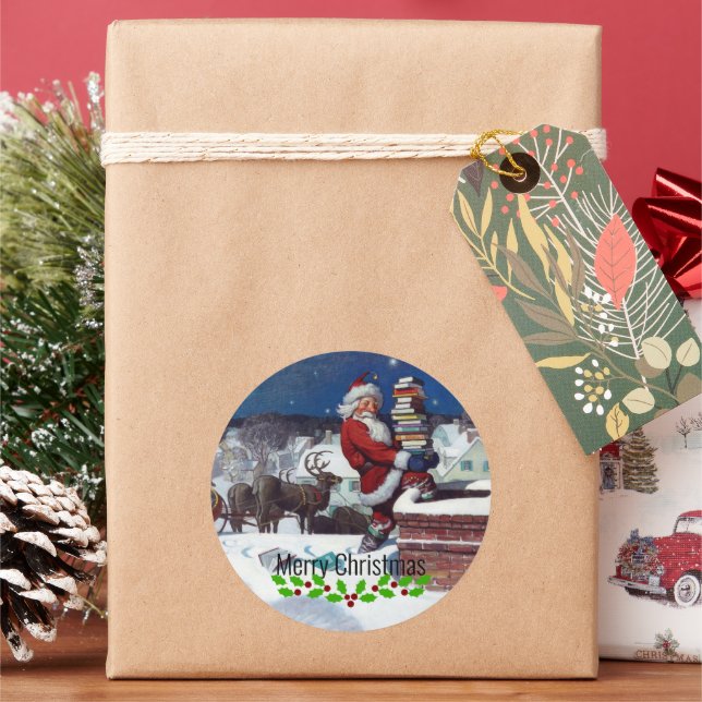 Santa liefert Bücher von Wyeth Runder Aufkleber (Feiertag)