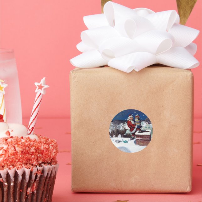 Santa liefert Bücher von Wyeth Runder Aufkleber (Party)