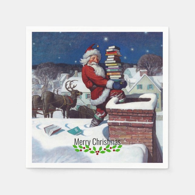Santa liefert Bücher von Wyeth Serviette (Vorderseite)