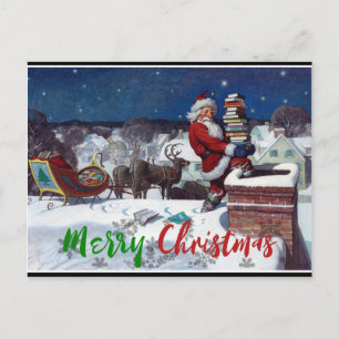 Santa liefert eine Ladung Bücher von Wyeth Postkarte