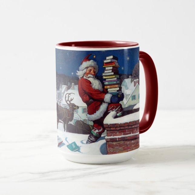 Santa liefert Schlitten voller Bücher Tasse (VorderseiteRechts)