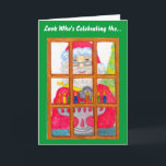 Santa Lighting Menorah Card Feiertagskarte<br><div class="desc">Ein niedliches skurriles Bild des Weihnachtsmannes,  das die Menorahkerzen beleuchtet,  schmückt diese Karte.</div>