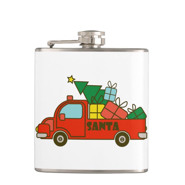 Santa LKW Seitenansicht Frohe Weihnachten Flachmann (Vorderseite)