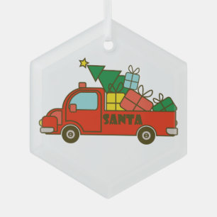 Santa LKW Seitenansicht Frohe Weihnachten Ornament Aus Glas