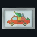 Santa LKW Seitenansicht Frohe Weihnachten Rechteckige Gürtelschnalle<br><div class="desc">Weihnachts LKW Seitenansicht mit Text Frohe Weihnachten</div>