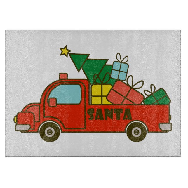 Santa LKW Seitenansicht Frohe Weihnachten Schneidebrett (Vorderseite)