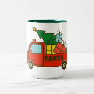 Santa LKW Seitenansicht Frohe Weihnachten Zweifarbige Tasse