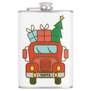Santa LKW Vorderansicht Frohe Weihnachten Flachmann