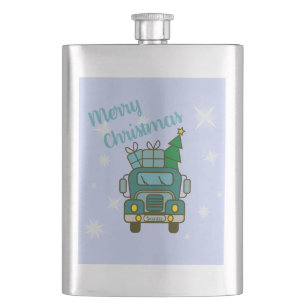 Santa LKW Vorderansicht Frohe Weihnachten Flachmann