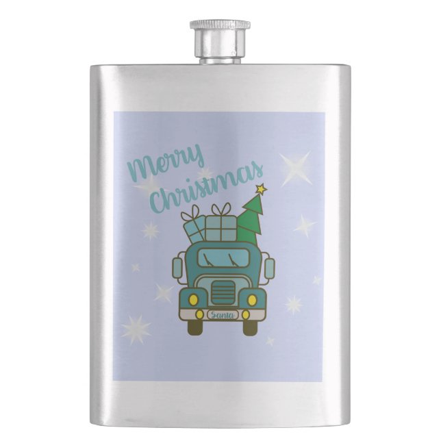 Santa LKW Vorderansicht Frohe Weihnachten Flachmann (Vorderseite)