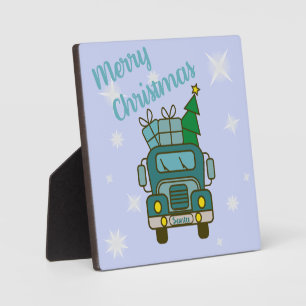 Santa LKW Vorderansicht Frohe Weihnachten Fotoplatte