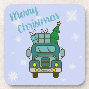 Santa LKW Vorderansicht Frohe Weihnachten Getränkeuntersetzer