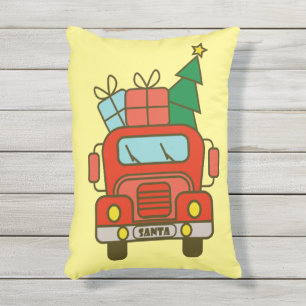 Santa LKW Vorderansicht Frohe Weihnachten Kissen Für Draußen