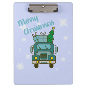 Santa LKW Vorderansicht Frohe Weihnachten Klemmbrett