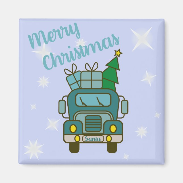 Santa LKW Vorderansicht Frohe Weihnachten Magnet (Vorne)