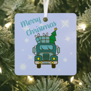 Santa LKW Vorderansicht Frohe Weihnachten Ornament Aus Metall