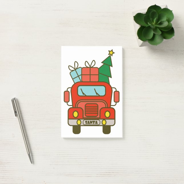 Santa LKW Vorderansicht Frohe Weihnachten Post-it Klebezettel (Büro)