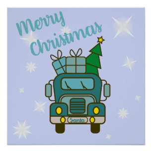 Santa LKW Vorderansicht Frohe Weihnachten Poster
