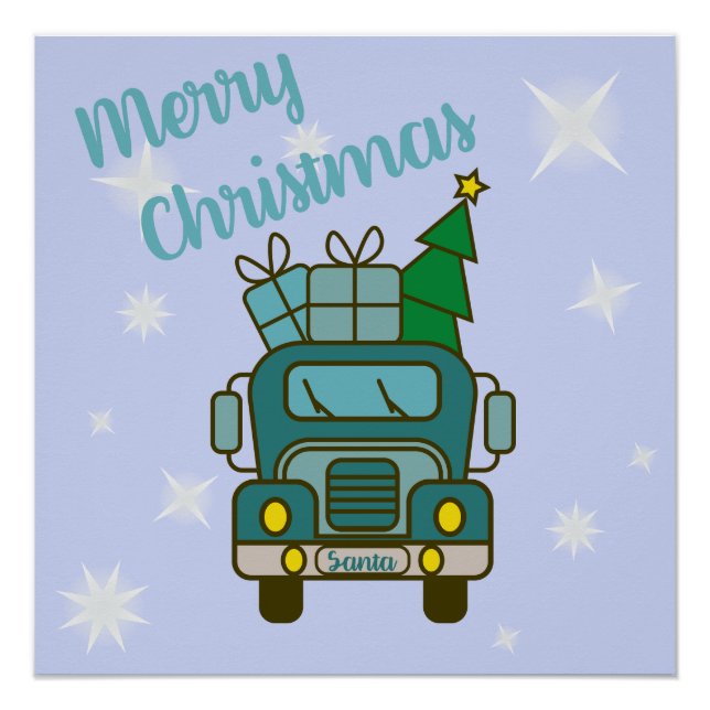 Santa LKW Vorderansicht Frohe Weihnachten Poster (Vorderseite)