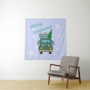 Santa LKW Vorderansicht Frohe Weihnachten Wandteppich