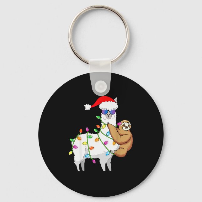 Santa Llama Xmas Funny Llama Sloth Christmas  Schlüsselanhänger (Vorderseite)