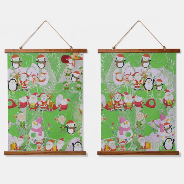 Santa Magical Green New Jahre Wandteppich Mit Holzrahmen (Doppelt)