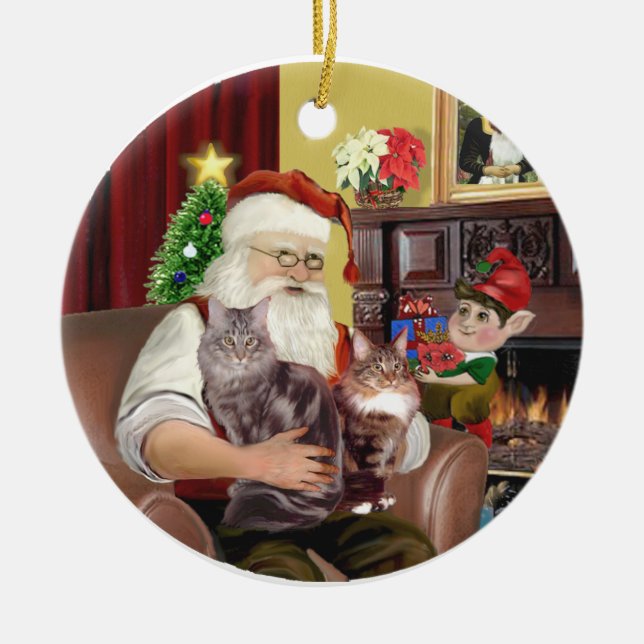 Santa - Maine Coon Cat 10 Keramikornament (Vorne)