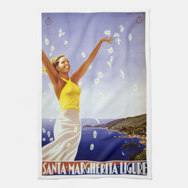 Santa Margherita Ligure, Italien Vintage Reisen Ar Geschirrtuch (Vertikal)