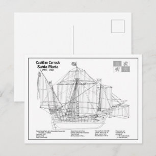 Santa Maria - Schiff-Blauplan-Pläne BD Postkarte