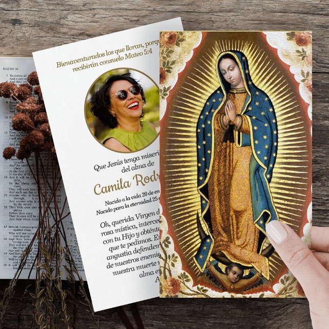 Santa Maria, Virgen de Guadalupe, Gebetskarte Visitenkarte (catholic, religious, celebration of life, in loving memory of, prayer cards for bereavement)