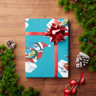 Santa Marlin on teal Geschenkpapier