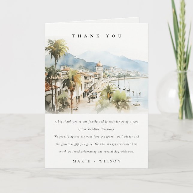 Santa Marta Colombia Watercolor Landscape Wedding Dankeskarte (Vorderseite)