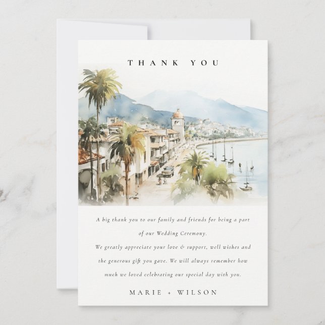 Santa Marta Colombia Watercolor Landscape Wedding Dankeskarte (Vorderseite)