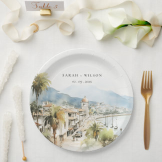Santa Marta Colombia Watercolor Landscape Wedding Pappteller