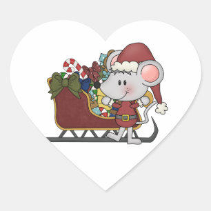Santa Maus mit Schlitten Herz-Aufkleber