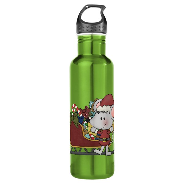 Santa Maus mit Schlitten Trinkflasche (Vorderseite)