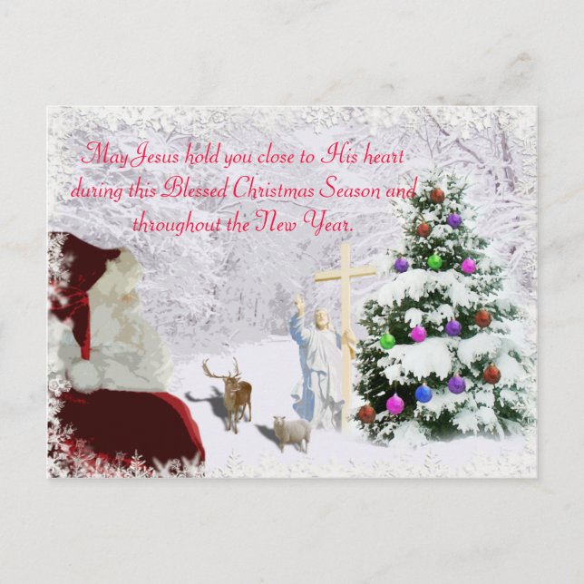 Santa Meets Jesus Feiertagspostkarte (Vorderseite)