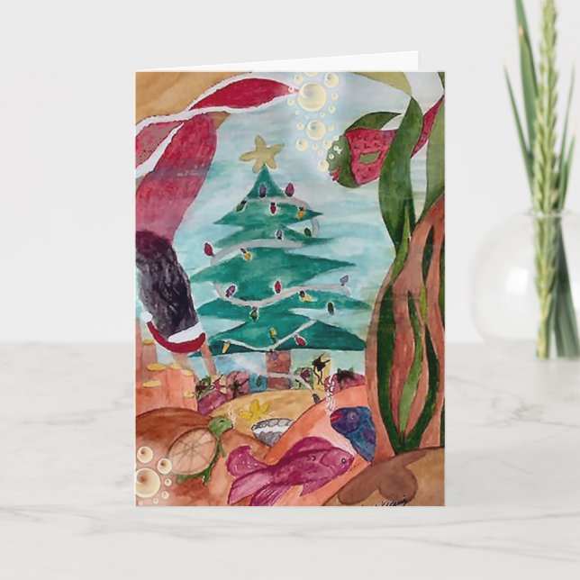Santa Mermaid Weihnachtskarte Feiertagskarte (Vorderseite)