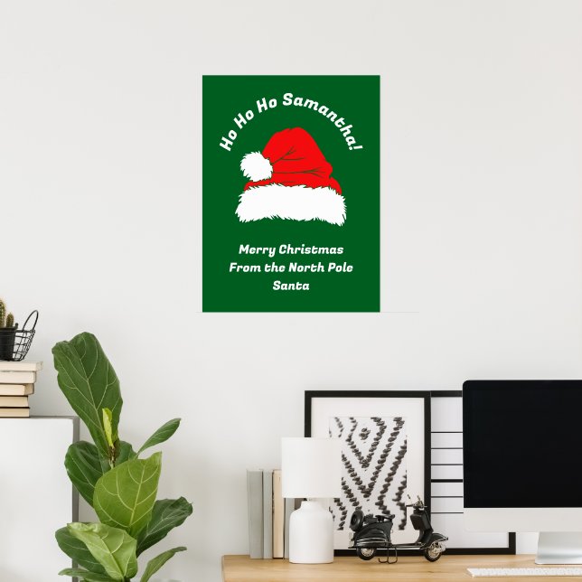 Santa Merry Christmas Modern Ho Ho Ho Name Poster (Heimbüro)